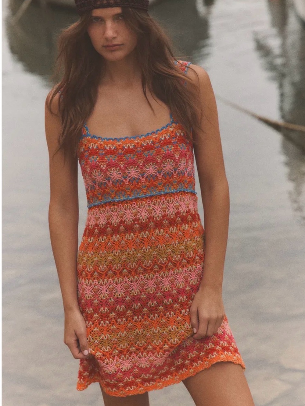 Zara Multi-Color Crochet Mini Dress (Orange, Pink, Blue) 3500/008/330 NWT
